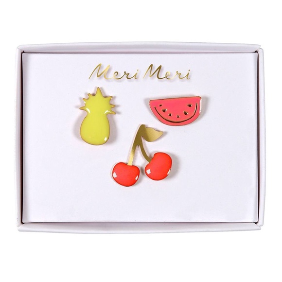 Meri Meri Jewelry - Meri Meri Pack Of 3 Fruit Enamel Pins NEW